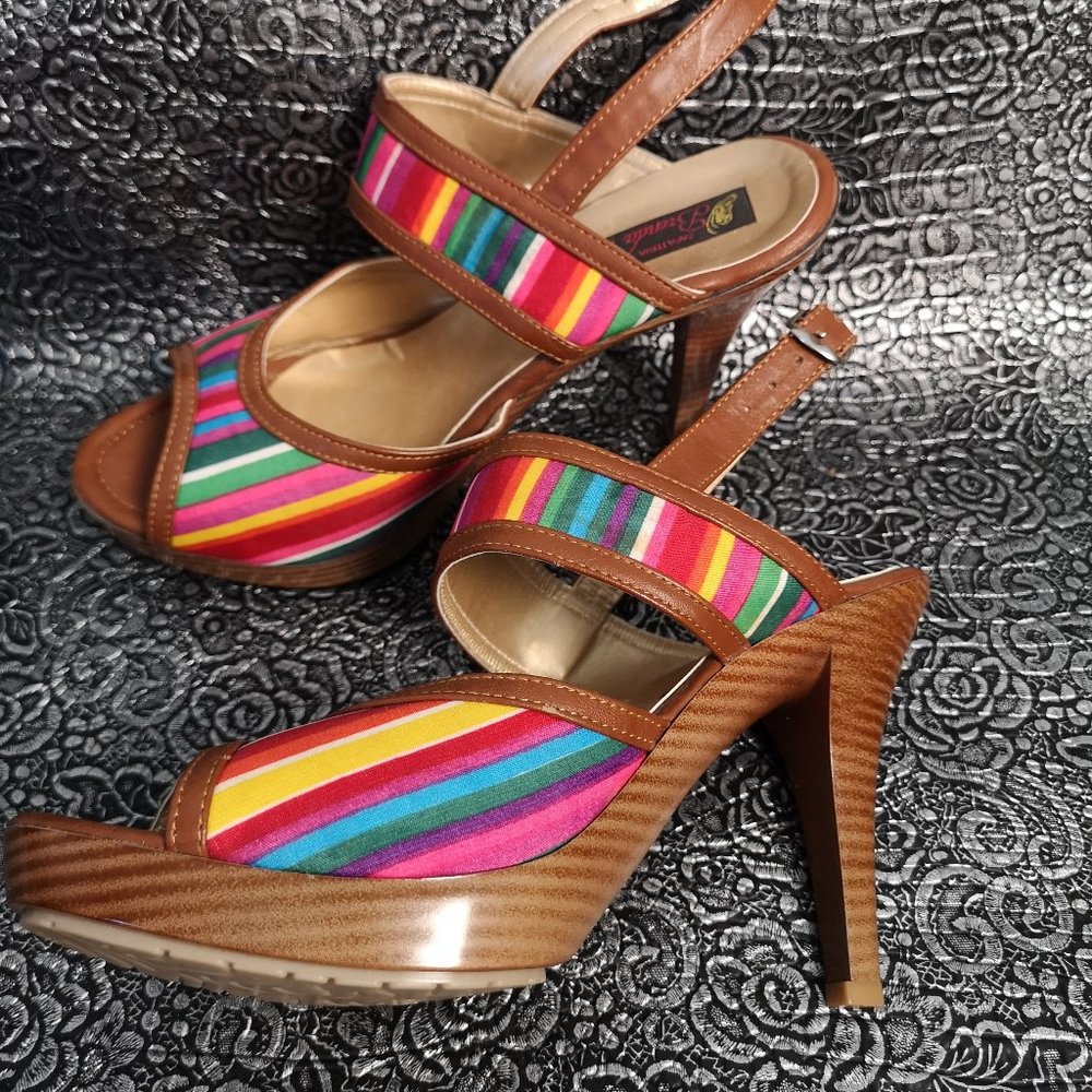 rainbow multi colour high heel platform sandal size 8